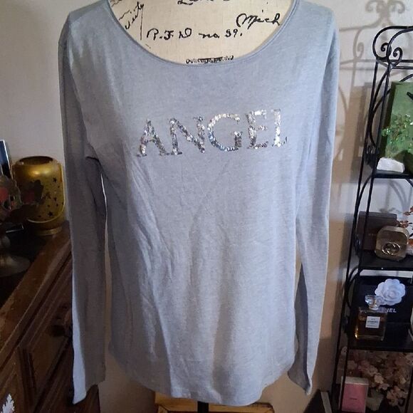 VS Gray 'Angel' Sequin Long Sleeve Top Size Small Petite - Picture 1 of 6